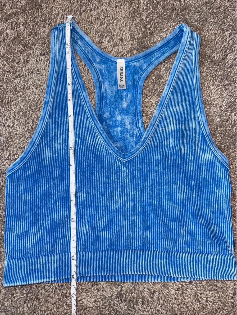 L/XL Zenana Blue Ribbed Racerback Crop Top - Picture 6 of 6